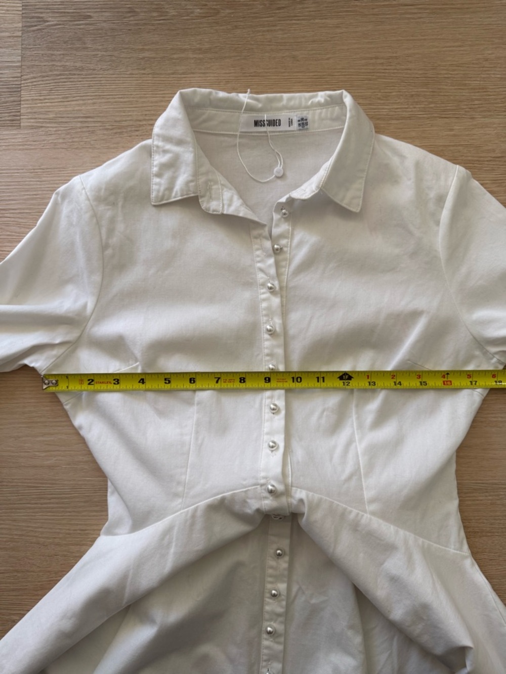 NWOT Missguided White Button-Front Long Sleeve Skater Shirt Dress - Picture 7 of 13